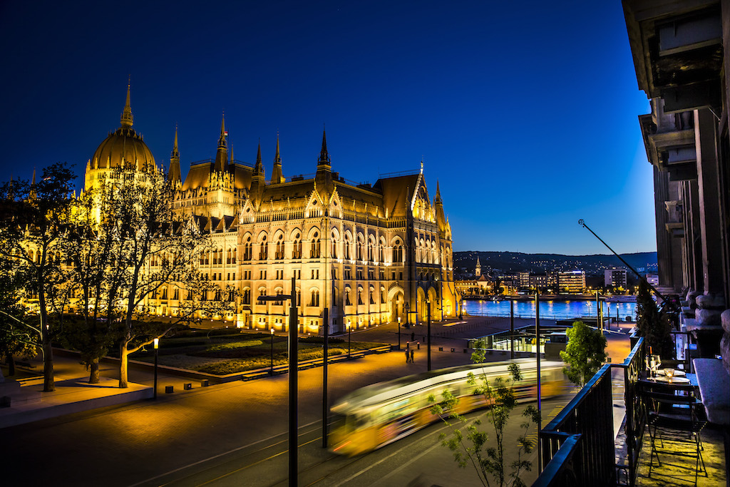 The iconic Parliament Building in Budapest at night